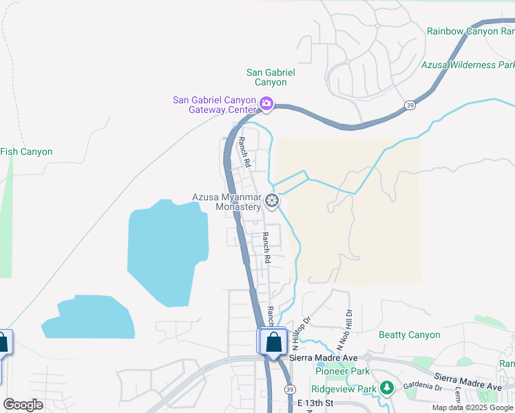 map of restaurants, bars, coffee shops, grocery stores, and more near 1783 Shady Oaks Court in Azusa