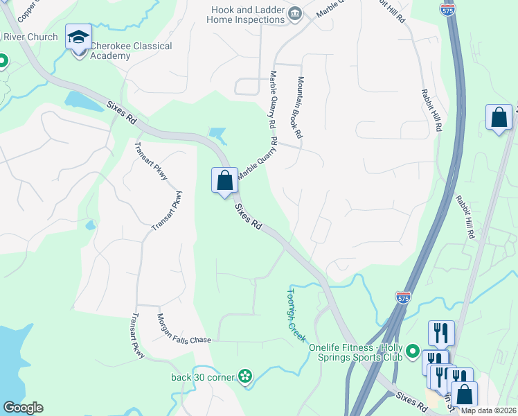 map of restaurants, bars, coffee shops, grocery stores, and more near 3161 Marble Quarry Road in Canton