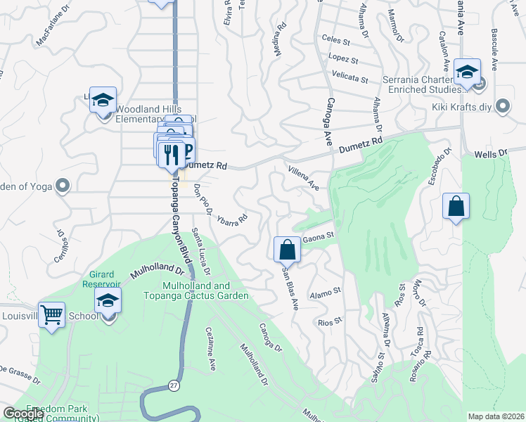 map of restaurants, bars, coffee shops, grocery stores, and more near 4862 Galendo Street in Los Angeles