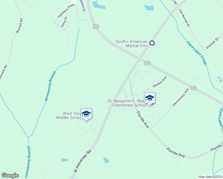 map of restaurants, bars, coffee shops, grocery stores, and more near 1222 West Alexander Road in Greenwood