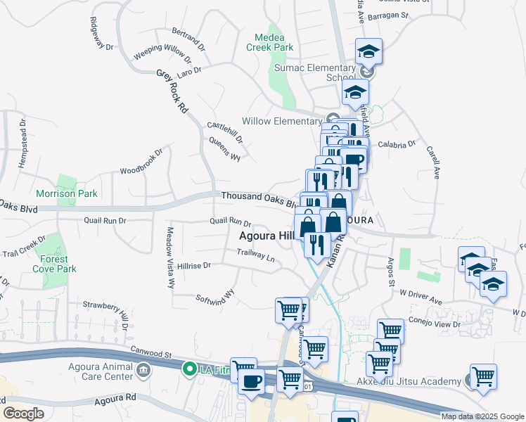 map of restaurants, bars, coffee shops, grocery stores, and more near 29160 Oakpath Drive in Agoura Hills