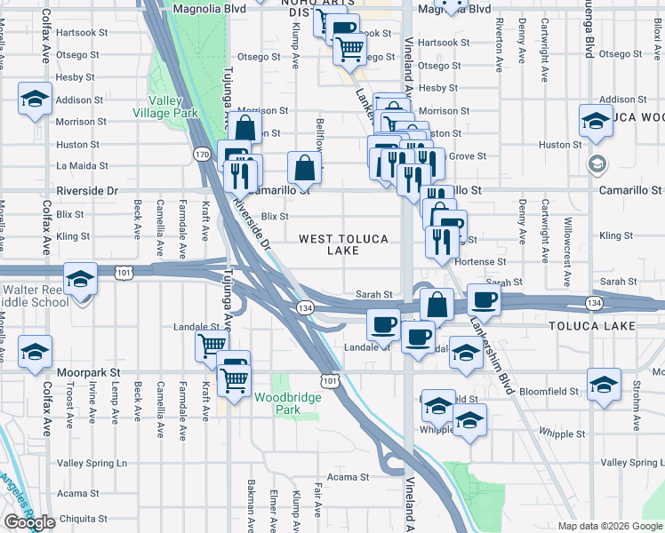 map of restaurants, bars, coffee shops, grocery stores, and more near in Los Angeles