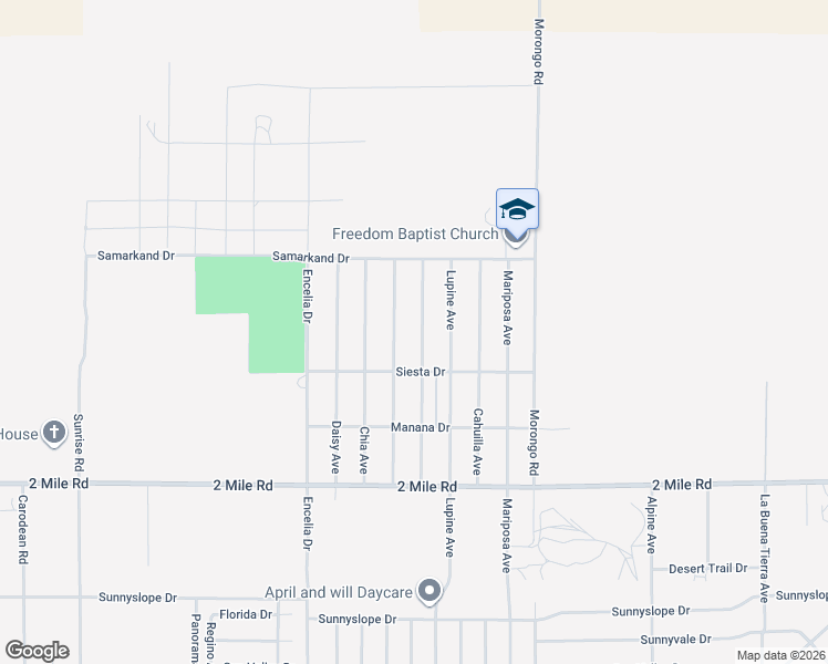 map of restaurants, bars, coffee shops, grocery stores, and more near 5430 Abronia Avenue in Twentynine Palms