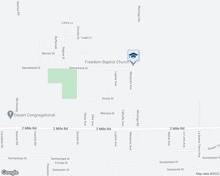map of restaurants, bars, coffee shops, grocery stores, and more near 5433 Abronia Avenue in Twentynine Palms