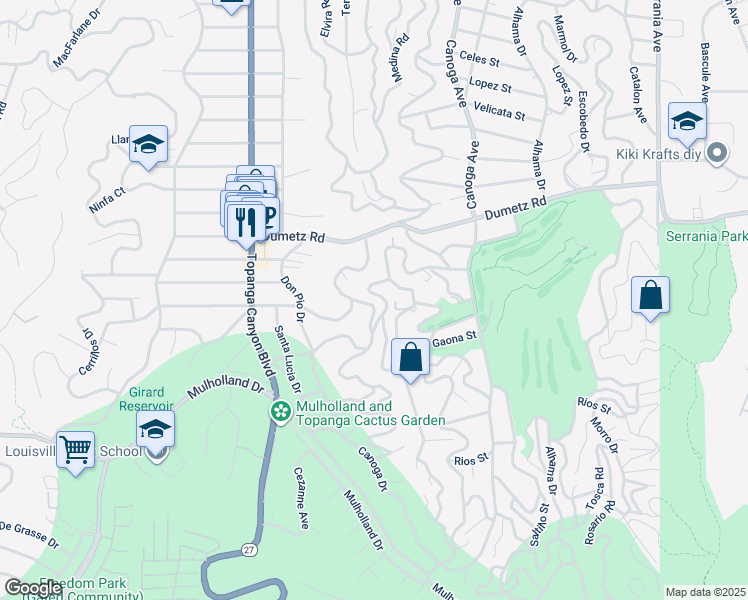 map of restaurants, bars, coffee shops, grocery stores, and more near 4862 Galendo Street in Los Angeles