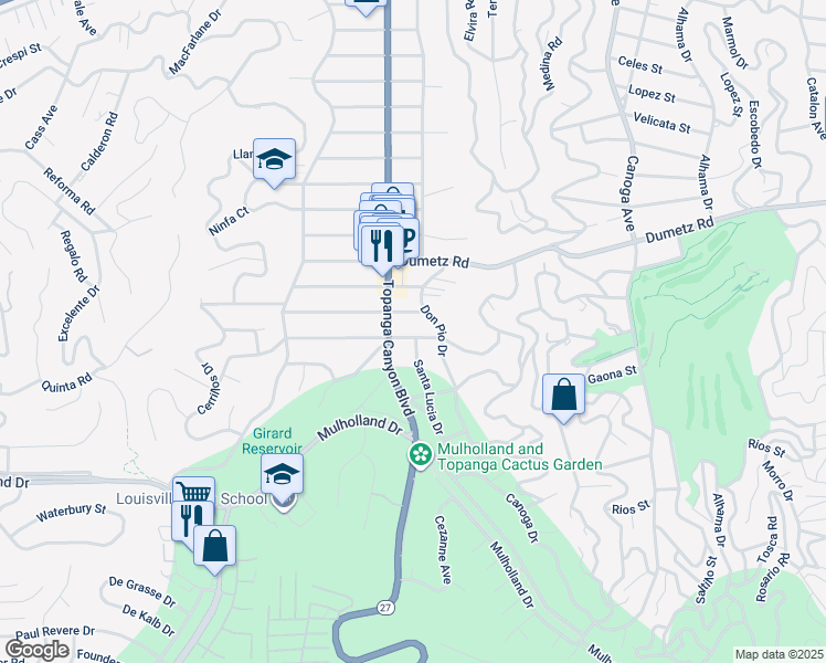 map of restaurants, bars, coffee shops, grocery stores, and more near 21931 Ybarra Road in Los Angeles