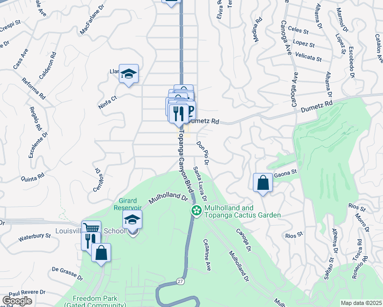 map of restaurants, bars, coffee shops, grocery stores, and more near 21935 Ybarra Road in Los Angeles