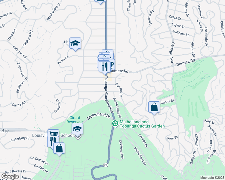 map of restaurants, bars, coffee shops, grocery stores, and more near 21935 Ybarra Road in Los Angeles