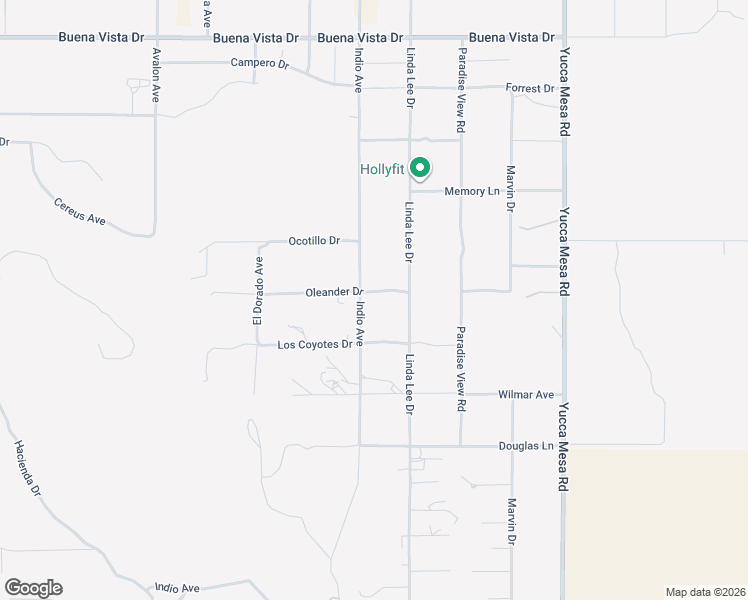 map of restaurants, bars, coffee shops, grocery stores, and more near 5423 Indio Avenue in Yucca Valley