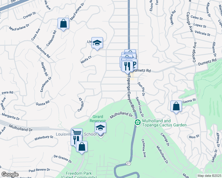 map of restaurants, bars, coffee shops, grocery stores, and more near 22100 Buenaventura Street in Los Angeles