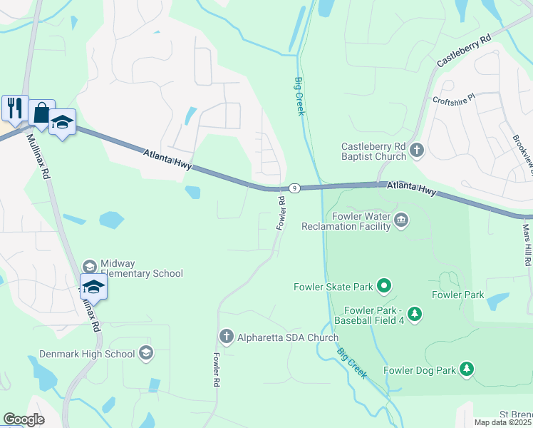 map of restaurants, bars, coffee shops, grocery stores, and more near 480 Meadow Hill Drive in Alpharetta