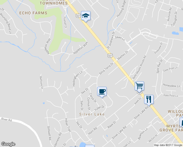 map of restaurants, bars, coffee shops, grocery stores, and more near 4609 Linden Ridge Road in Wilmington