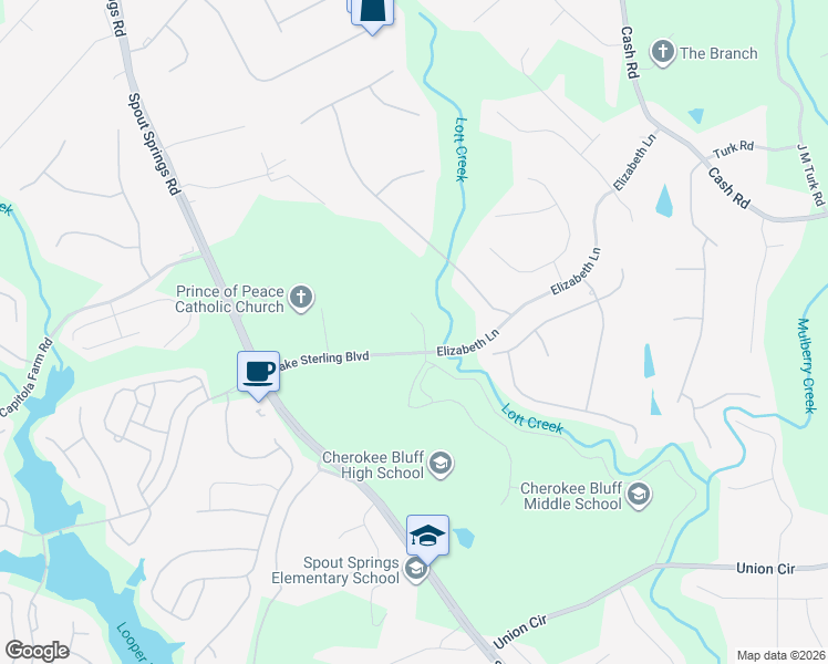 map of restaurants, bars, coffee shops, grocery stores, and more near 5515 Squirrel Nest Court in Flowery Branch