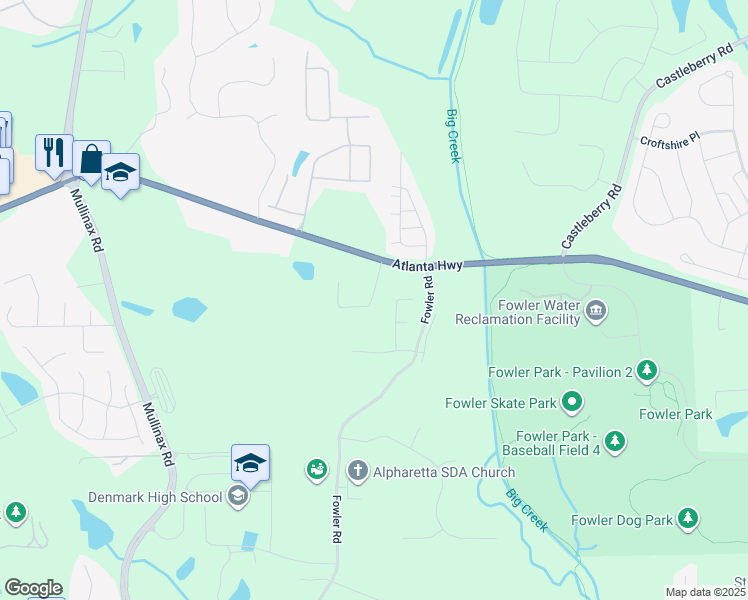 map of restaurants, bars, coffee shops, grocery stores, and more near 4429 Atlanta Highway in Alpharetta