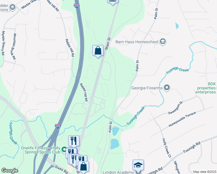 map of restaurants, bars, coffee shops, grocery stores, and more near 257 Whitetail Circle in Canton