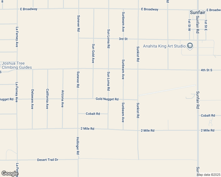 map of restaurants, bars, coffee shops, grocery stores, and more near Sun Loma Road in Joshua Tree