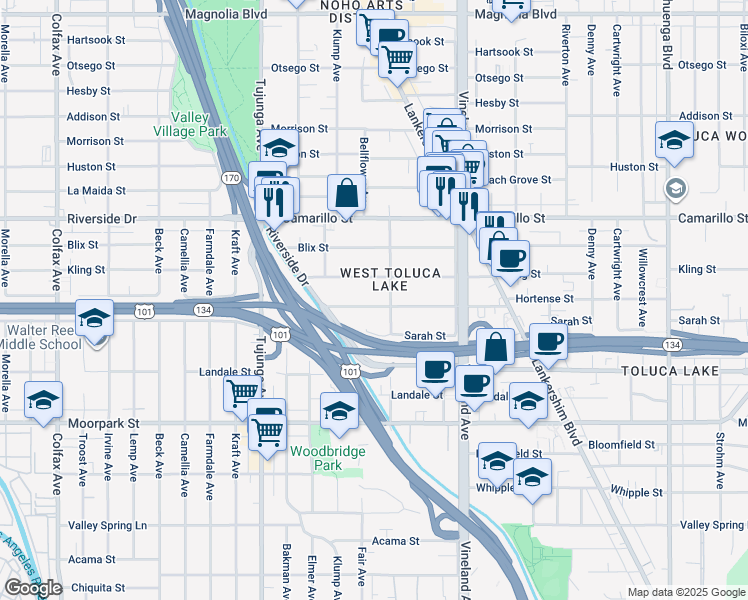 map of restaurants, bars, coffee shops, grocery stores, and more near in Los Angeles