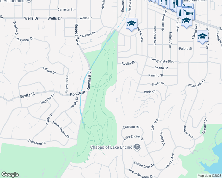 map of restaurants, bars, coffee shops, grocery stores, and more near 18323 Rancho Street in Los Angeles