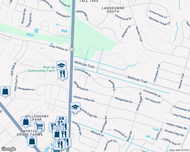map of restaurants, bars, coffee shops, grocery stores, and more near 4705 Rushing Drive in Wilmington