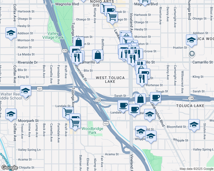 map of restaurants, bars, coffee shops, grocery stores, and more near in Los Angeles