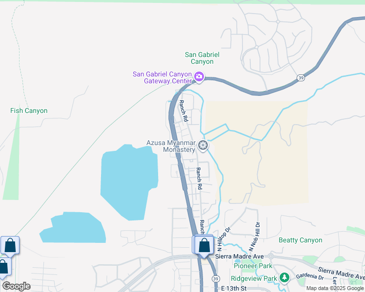 map of restaurants, bars, coffee shops, grocery stores, and more near 1757 Crystal Canyon Drive in Azusa