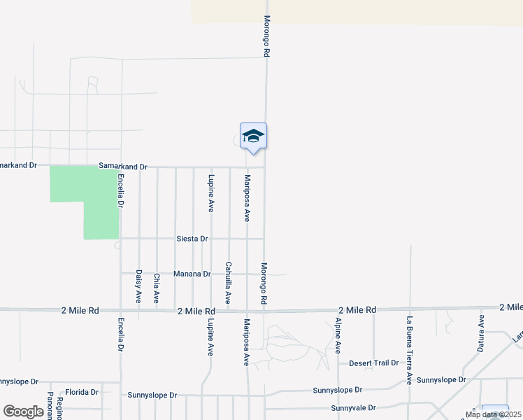 map of restaurants, bars, coffee shops, grocery stores, and more near 5424 Morongo Road in Twentynine Palms