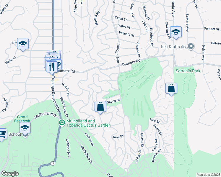 map of restaurants, bars, coffee shops, grocery stores, and more near 21434 Salamanca Avenue in Los Angeles