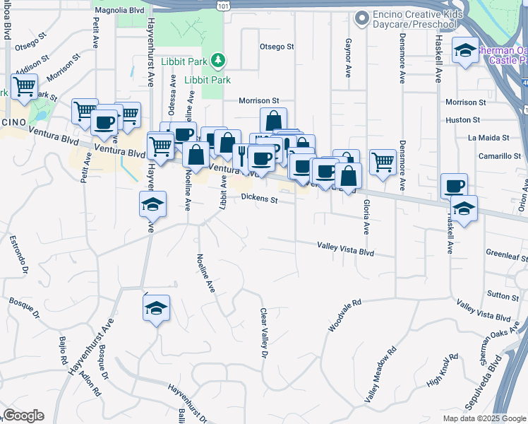 map of restaurants, bars, coffee shops, grocery stores, and more near 4602 Hurford Terrace in Los Angeles