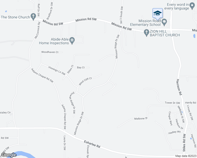 map of restaurants, bars, coffee shops, grocery stores, and more near 36 Etowah Lane Southwest in Cartersville