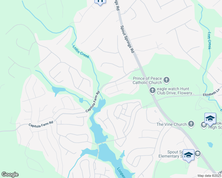 map of restaurants, bars, coffee shops, grocery stores, and more near 6527 Crosscreek Lane in Flowery Branch
