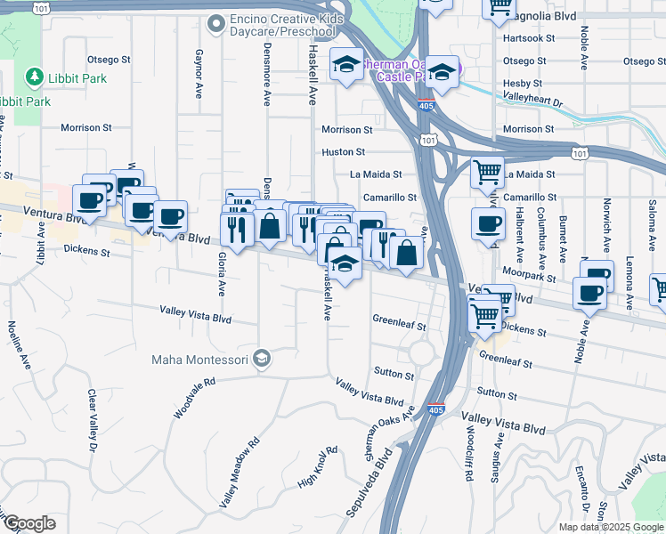map of restaurants, bars, coffee shops, grocery stores, and more near in Los Angeles