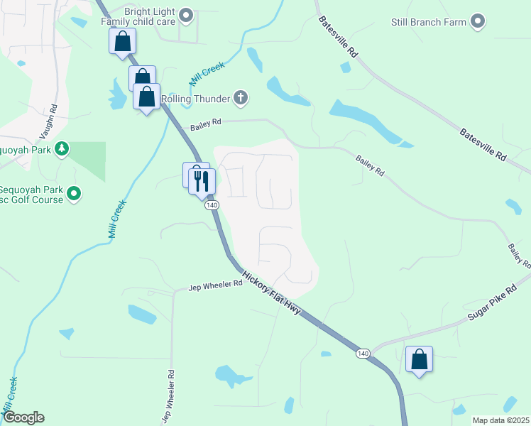 map of restaurants, bars, coffee shops, grocery stores, and more near 326 Park Creek Ridge in Woodstock