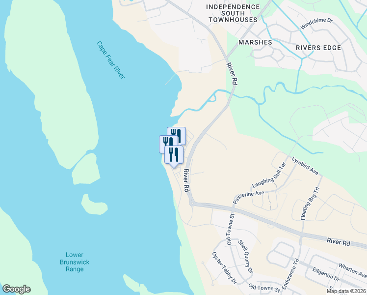 map of restaurants, bars, coffee shops, grocery stores, and more near 4311 River Road in Wilmington