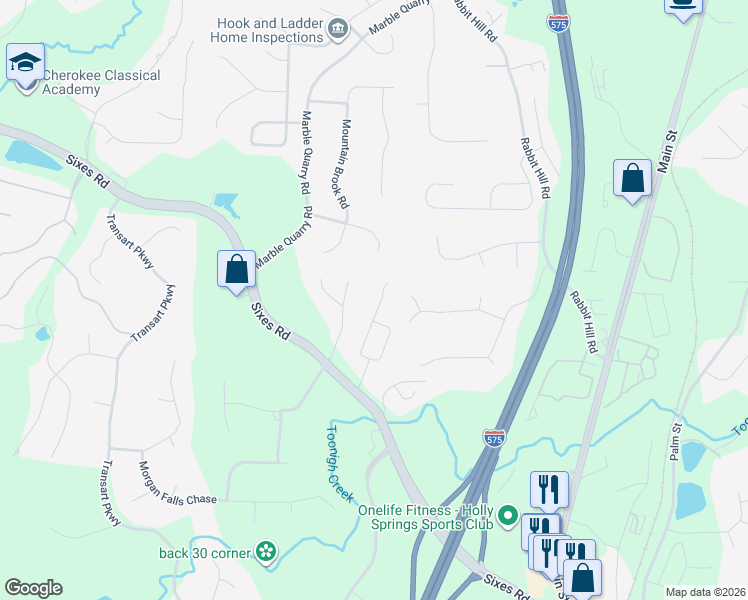 map of restaurants, bars, coffee shops, grocery stores, and more near 4251 Sherry Lane in Canton