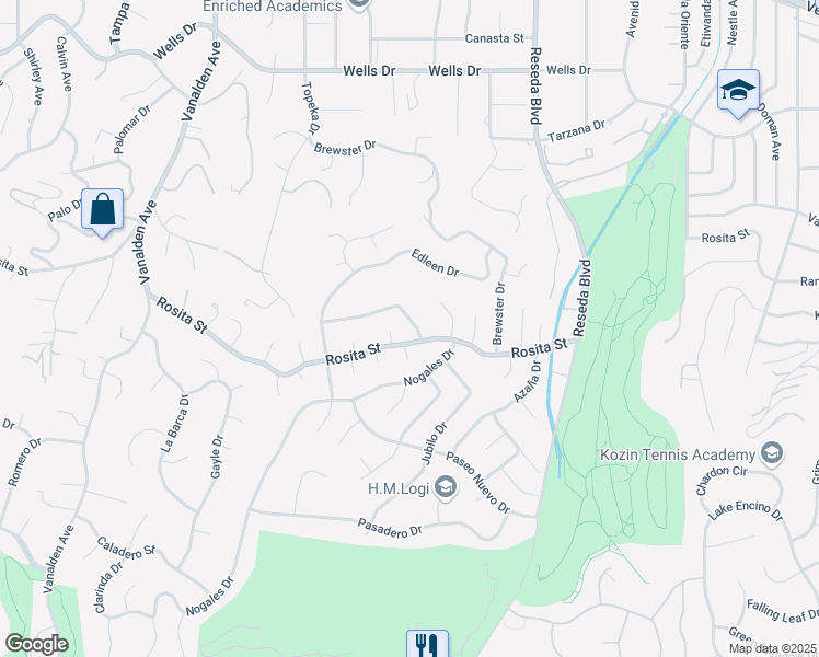 map of restaurants, bars, coffee shops, grocery stores, and more near 4615 Arriba Drive in Los Angeles