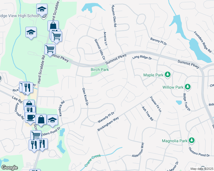 map of restaurants, bars, coffee shops, grocery stores, and more near 110 Edgecliff Way in Columbia