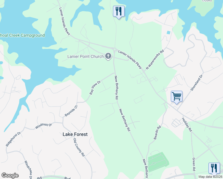 map of restaurants, bars, coffee shops, grocery stores, and more near 5926 Mount Water Trail in Buford
