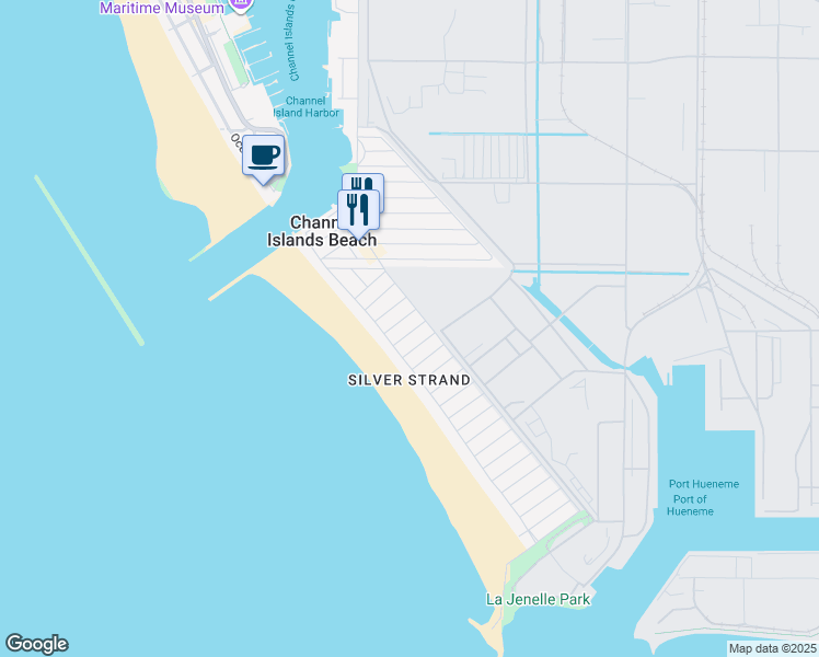 map of restaurants, bars, coffee shops, grocery stores, and more near 125 Glendale Avenue in Oxnard