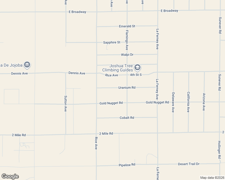 map of restaurants, bars, coffee shops, grocery stores, and more near 63385 Uranium Road in Joshua Tree