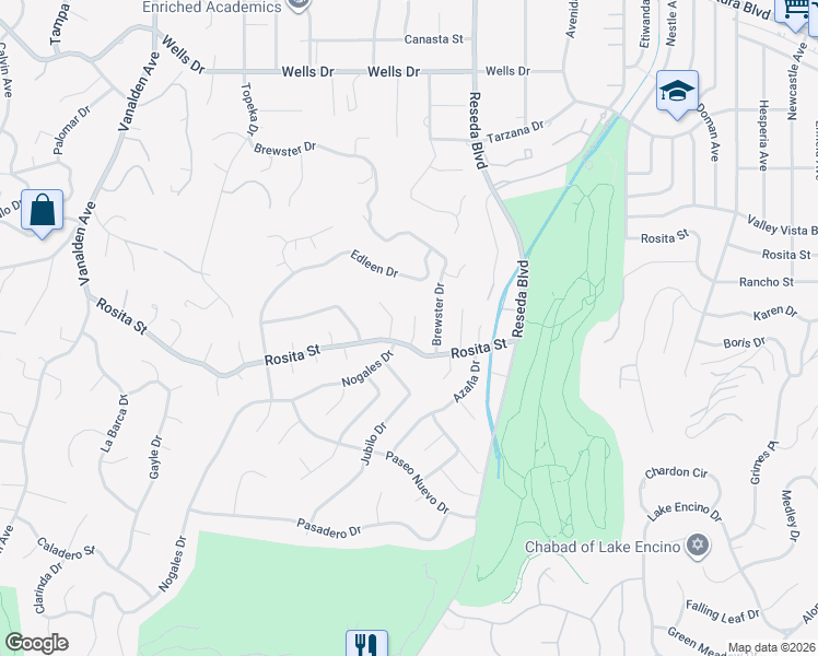 map of restaurants, bars, coffee shops, grocery stores, and more near 4617 Vía Apuesta in Los Angeles