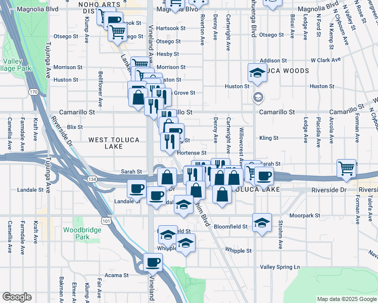 map of restaurants, bars, coffee shops, grocery stores, and more near in Los Angeles