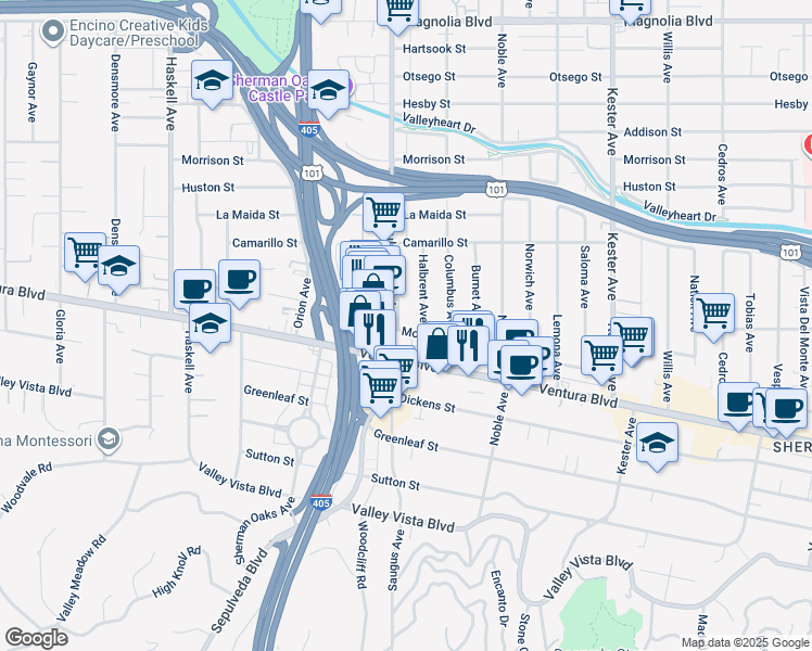 map of restaurants, bars, coffee shops, grocery stores, and more near 4638 Sepulveda Boulevard in Los Angeles
