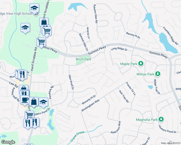 map of restaurants, bars, coffee shops, grocery stores, and more near 110 Edgecliff Way in Columbia