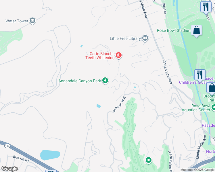 map of restaurants, bars, coffee shops, grocery stores, and more near 1503 Wierfield Drive in Pasadena