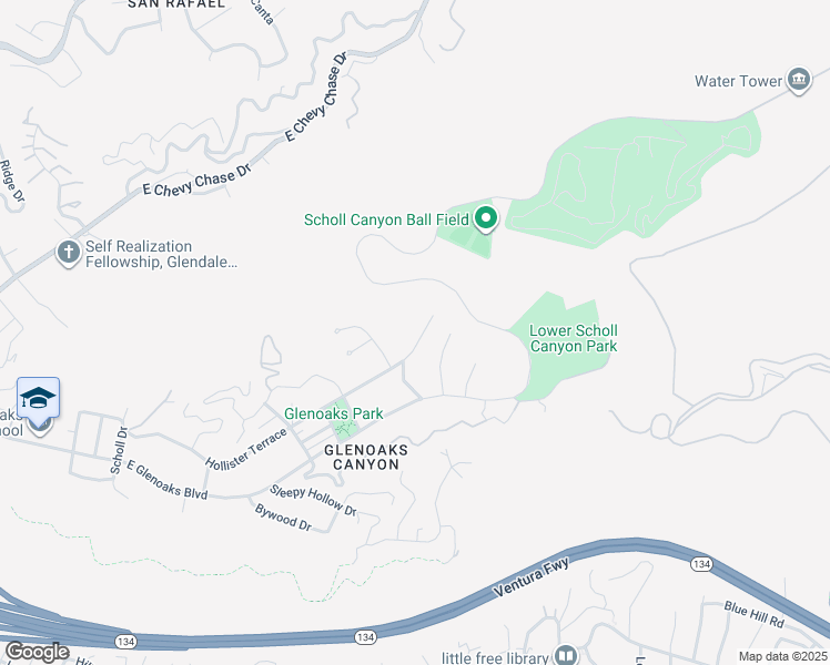 map of restaurants, bars, coffee shops, grocery stores, and more near 2727 Hollister Terrace in Glendale