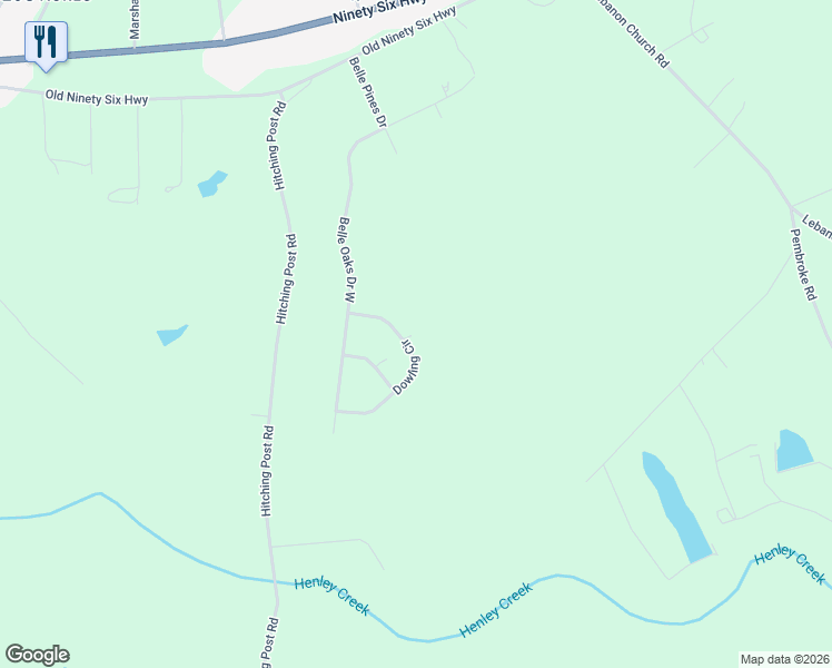 map of restaurants, bars, coffee shops, grocery stores, and more near 113 Dowling Circle in Greenwood