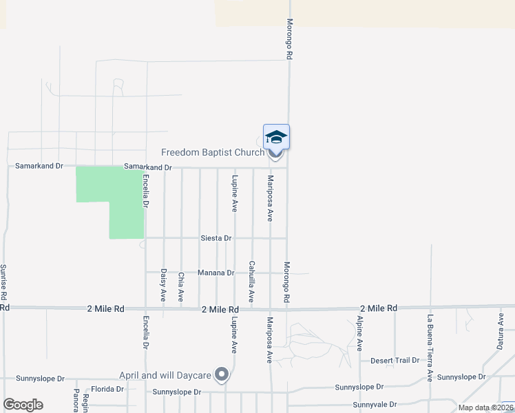 map of restaurants, bars, coffee shops, grocery stores, and more near 5415 Cahuilla Avenue in Twentynine Palms