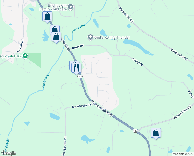 map of restaurants, bars, coffee shops, grocery stores, and more near 322 Park Creek Ridge in Woodstock