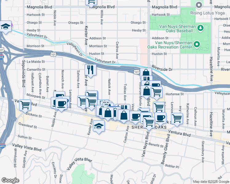 map of restaurants, bars, coffee shops, grocery stores, and more near 4609 Cedros Avenue in Los Angeles