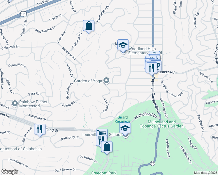 map of restaurants, bars, coffee shops, grocery stores, and more near 4780 Cerrillos Drive in Los Angeles
